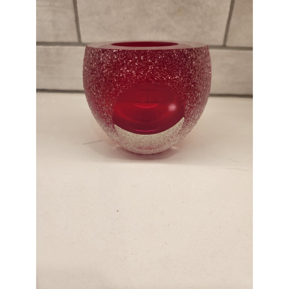 Ruby Red Fifth Avenue Geode Crystal Frosted Votive Glass Candle Holder